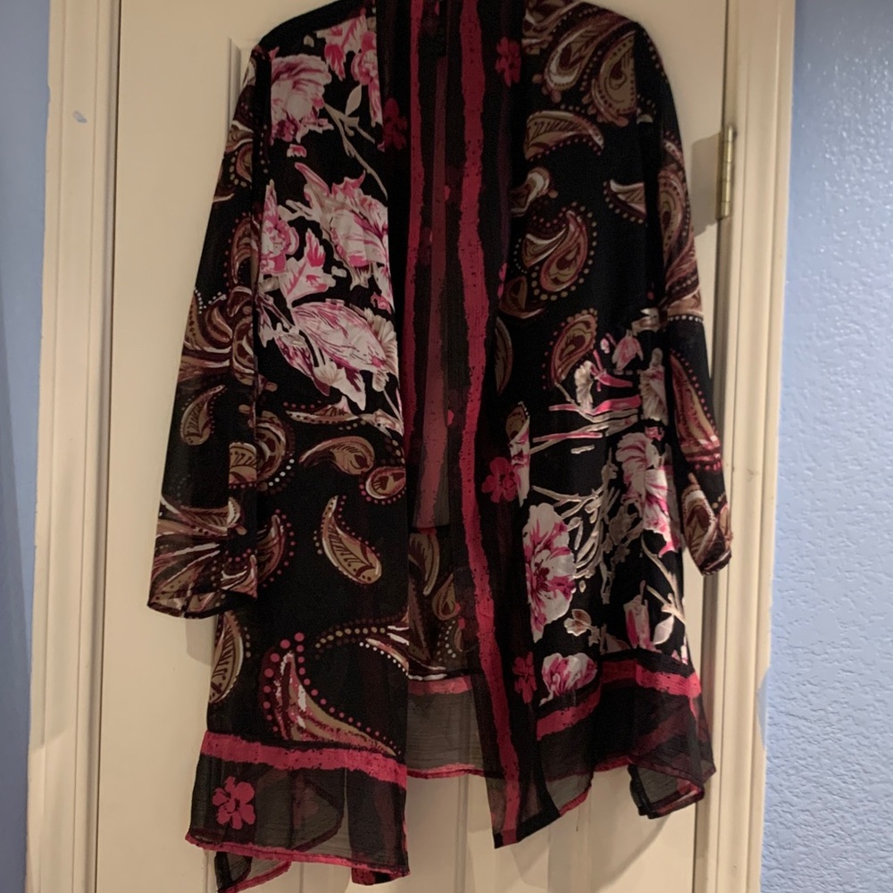 Chico's Black and Pink Sheer Kimono